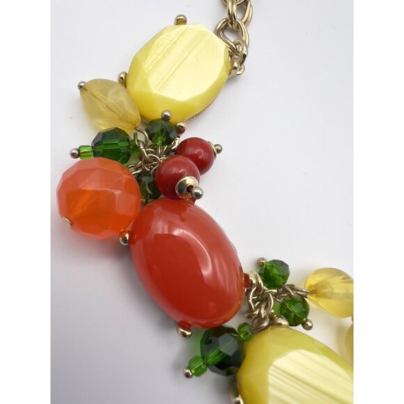 TALBOTS Thermoset Plastic Fruit Salad Bib Necklace Gold Tone Multicolor - Picture 4 of 5